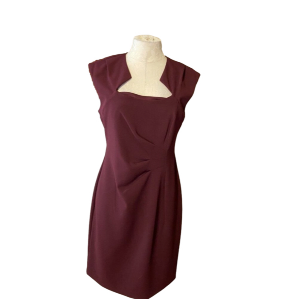 Connected Dress Burgundy Maroon 8 Stretch Sheath Washable Career Church
